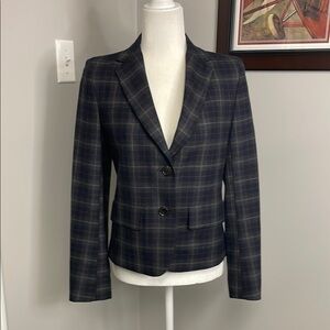 Weekend Max Mara Single Breasted Blazer Size 6 Plaid Navy Business Italy